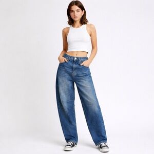 S.O.N.G Star Of New Generation Blue Mid Rise Barrel Jean M NWT Relaxed Denim